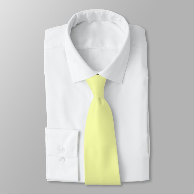 Yellow Soft Pale White Pastel Solid Colour Tie (Tied)