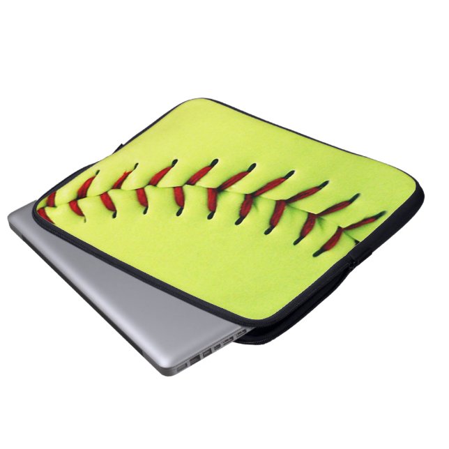 Yellow softball ball laptop sleeve (Front Bottom)