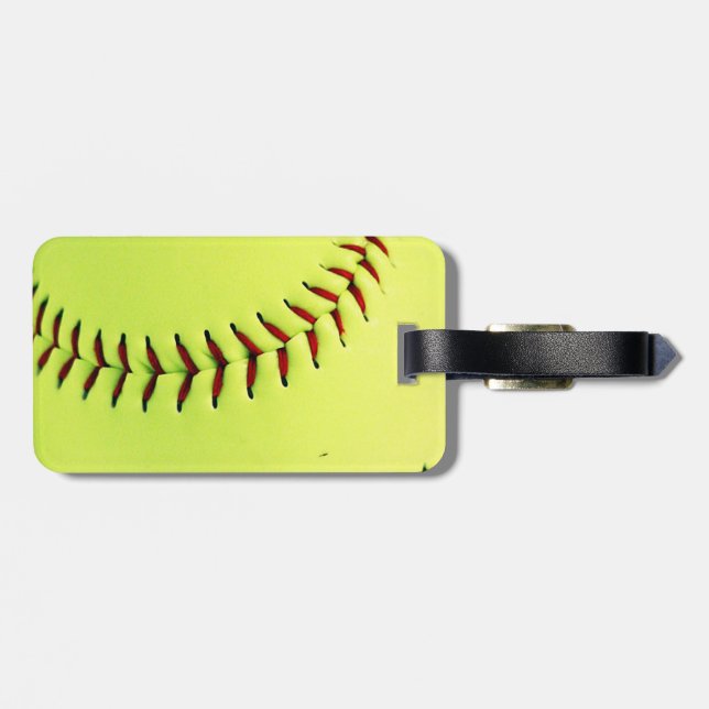 Yellow softball ball luggage tag (Back Horizontal)
