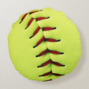 Yellow softball ball round cushion