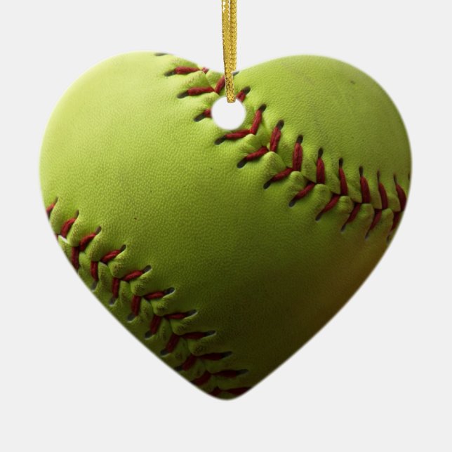Yellow Softball Closeup Ceramic Tree Decoration (Front)