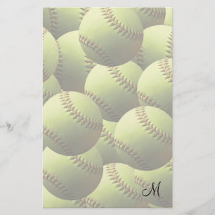 Yellow Softball Fade with Initial Stationery