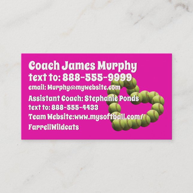 Yellow Softball Heart Coach Card (Front)