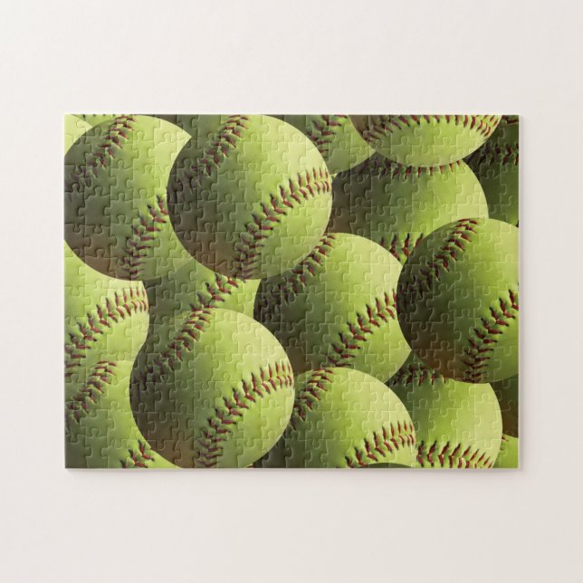 Yellow Softball Multiple Balls Layered Jigsaw Puzzle (Horizontal)