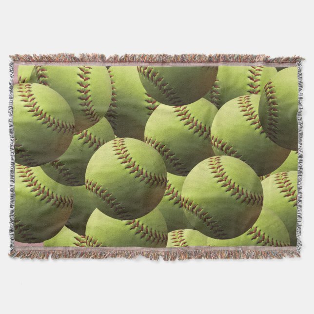 Yellow Softball Patterned Throw Blanket (Front)