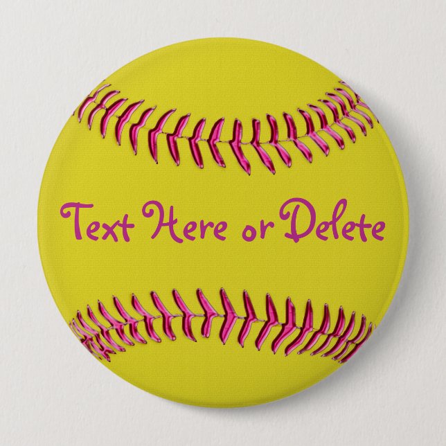 Yellow Softball Pins with Pink Threads, YOUR TEXT (Front)