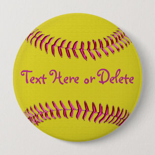 Yellow Softball Pins with Pink Threads, YOUR TEXT