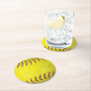 Yellow Softball  Round Paper Coaster