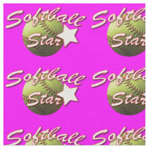 Yellow Softball Star on Pink Fabric