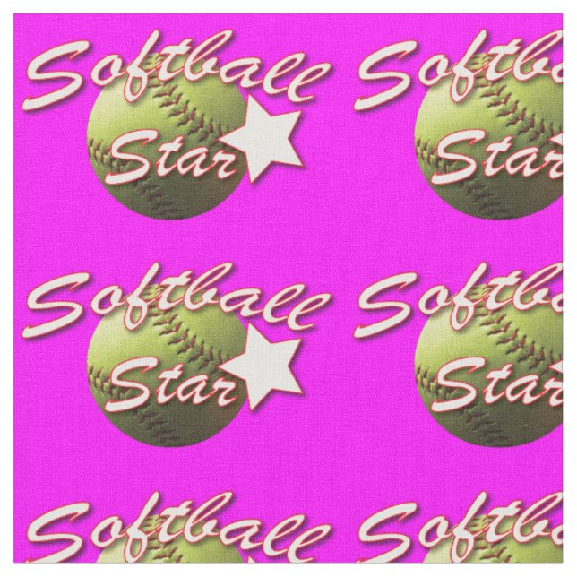 Yellow Softball Star on Pink Fabric (Close Up)