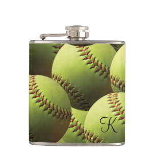 Yellow Softball Wallpaper Hip Flask