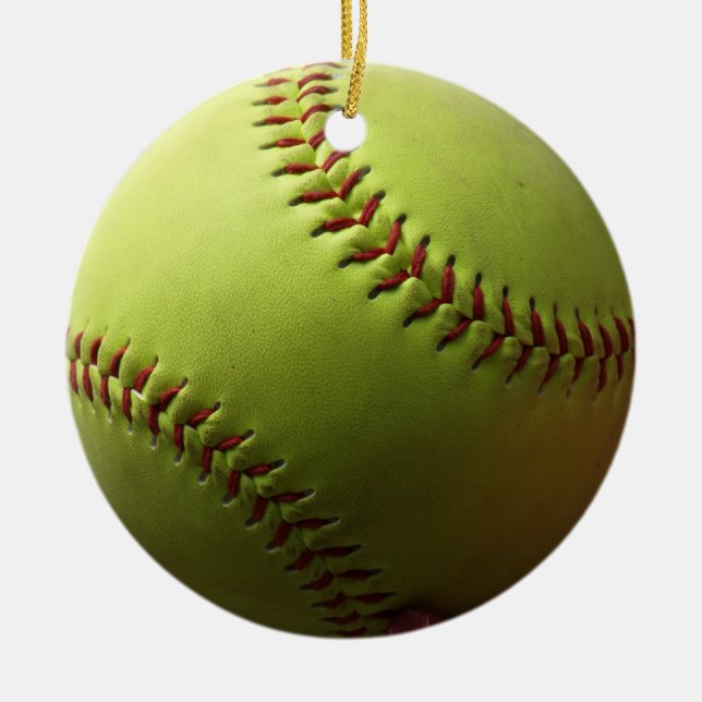 Yellow Softball Whole Ball Ceramic Tree Decoration (Front)