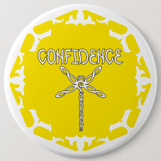 Yellow Solar Plexus Chakra Dragonfly White BG 6 Cm Round Badge