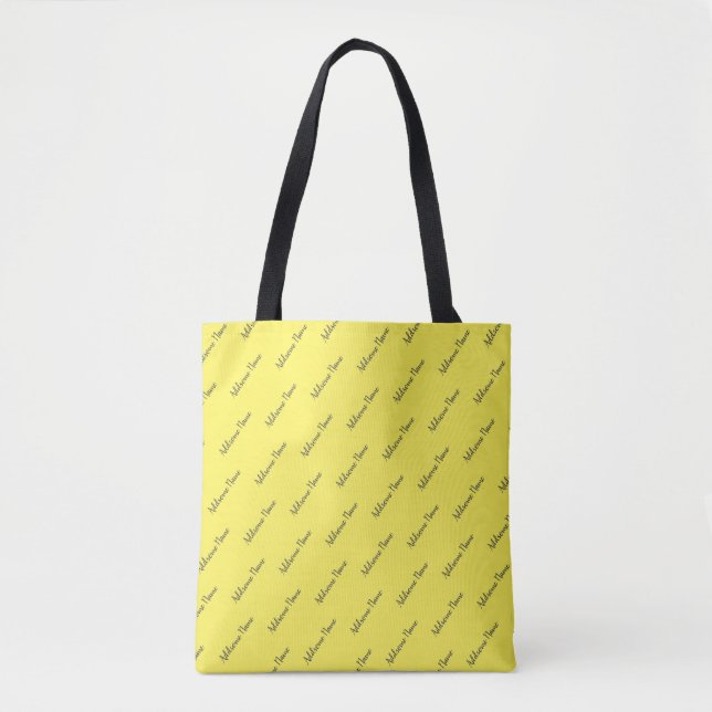 Yellow Solid Colour Basic Black Monogram Tote Bag (Front)