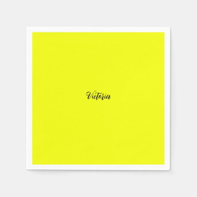 Yellow solid colour neon name or delete text  napkin (Front)