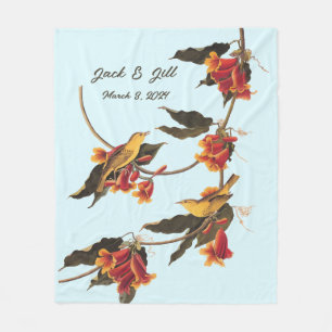 Yellow songbirds on Crossvine Fleece Blanket