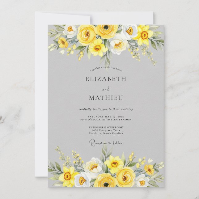 Yellow Sophisticated Floral Wedding Invitation (Front)