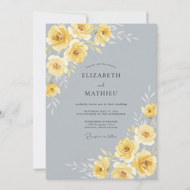 Yellow Sophisticated Watercolor Wedding Invitation (Front)