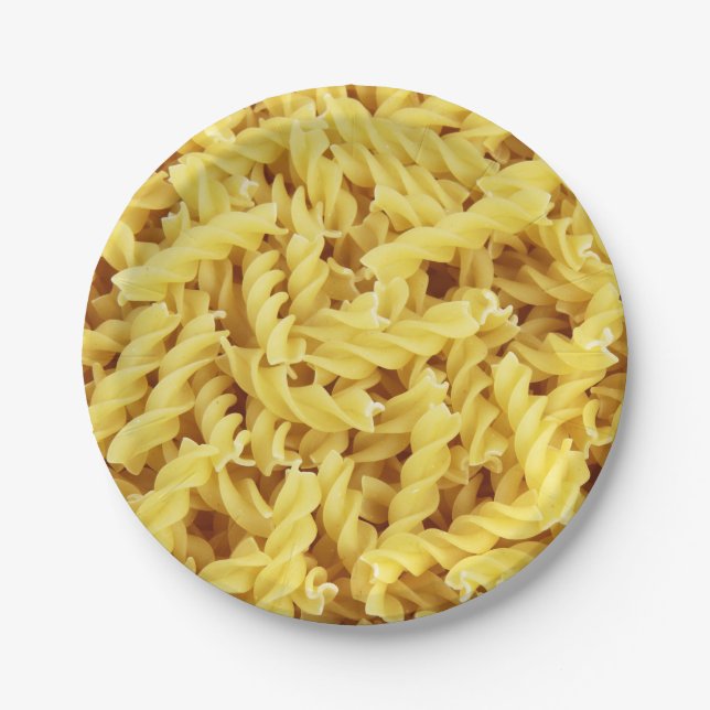 Yellow spiral pasta pattern paper plate (Front)