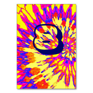 Yellow Spiral Tie Dye Wedding Table Eight Number