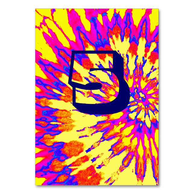 Yellow Spiral Tie Dye Wedding Table Five Number (Front)