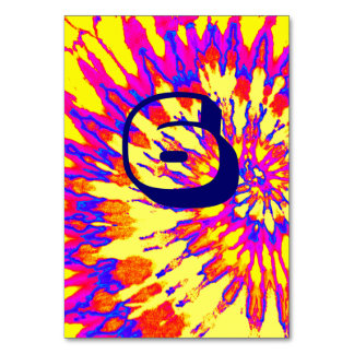 Yellow Spiral Tie Dye Wedding Table Six Table Number