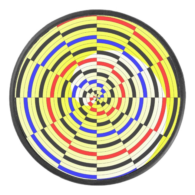 Yellow Spirals by Kenneth Yoncich Hockey Puck (Front)