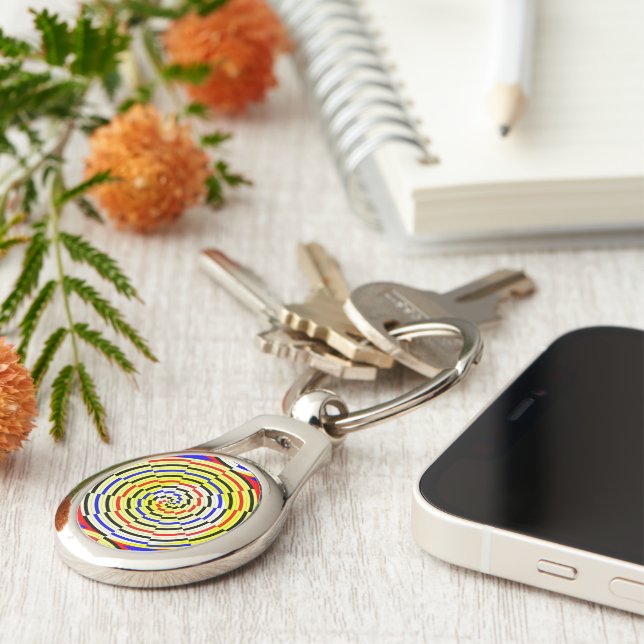 Yellow Spirals by Kenneth Yoncich Key Ring (Side)