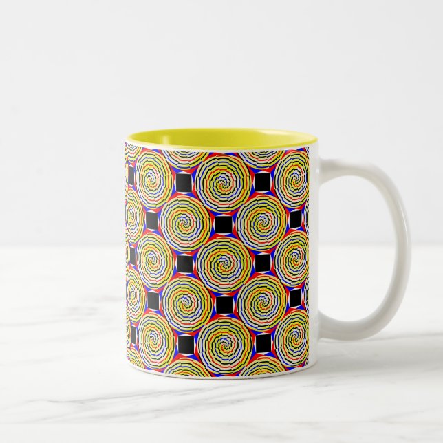 Yellow Spirals by Kenneth Yoncich Two-Tone Coffee Mug (Right)
