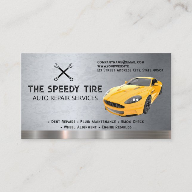 Yellow Sports Car | Auto Repair Shop Business Card (Front)