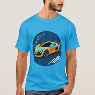 🏎️ Yellow Sports Car Blue Motion Style Art T-Shirt