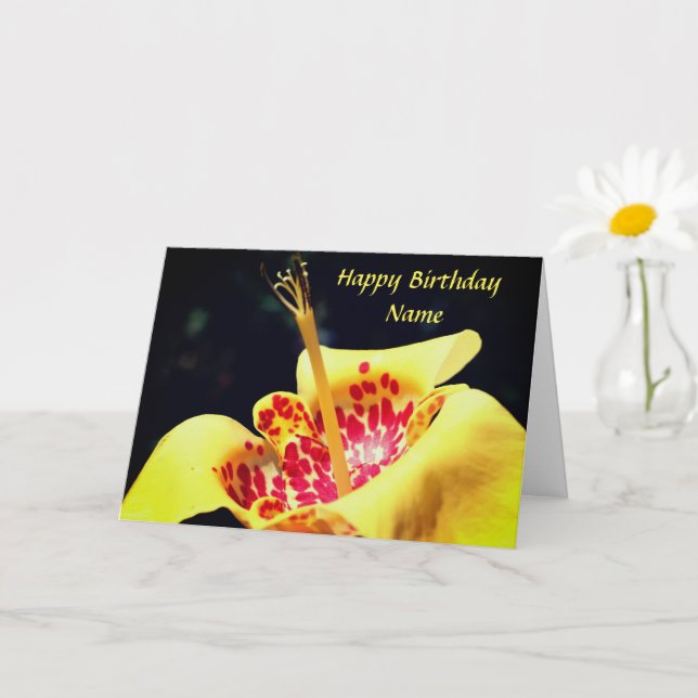 Yellow Spotted Lily Flower Personalised Birthday Card (Small Plant)