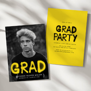 Yellow Spray Paint Photo Graduation Party Invitation