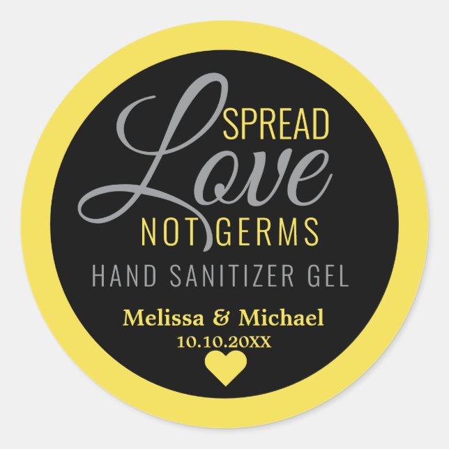 Yellow Spread Love Hand Sanitizer Wedding Favour Classic Round Sticker (Front)