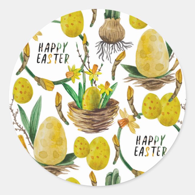 Yellow spring classic round sticker (Front)
