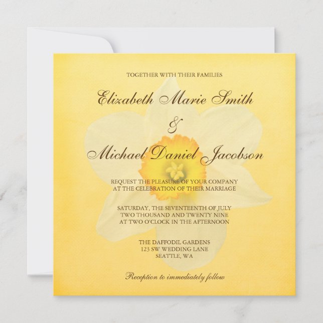 Yellow Spring Daffodil Flower Wedding Invitation (Front)
