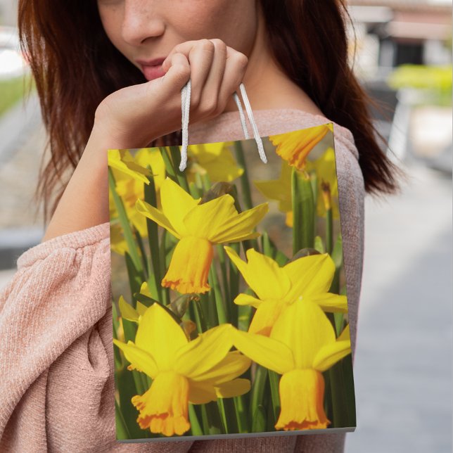 Yellow Spring Daffodils Floral Medium Gift Bag (In Situ)