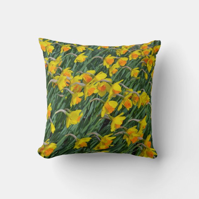 Yellow spring daffodils print throw pillow (Front)