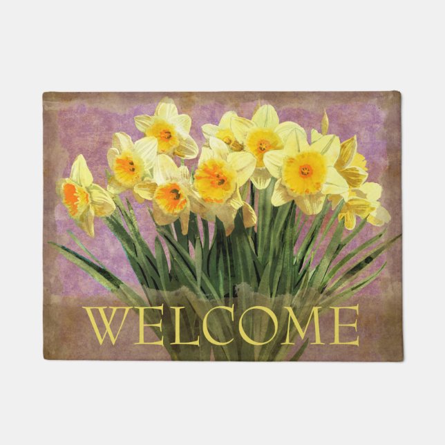Yellow Spring Daffodils Rustic Lavender 18" x 24" Doormat (Front)