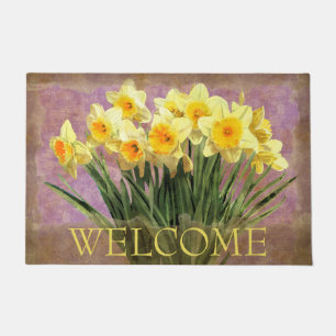 Yellow Spring Daffodils Rustic Lavender 24" x 36" Doormat