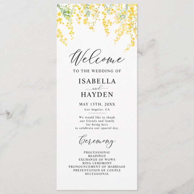 Yellow Spring Elegant Floral Wedding Flat Program Programme (Front)