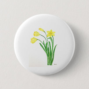 Yellow spring floral watercolor daffodils flowers 6 cm round badge