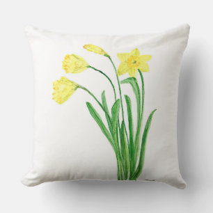 Yellow spring floral watercolor daffodils flowers cushion