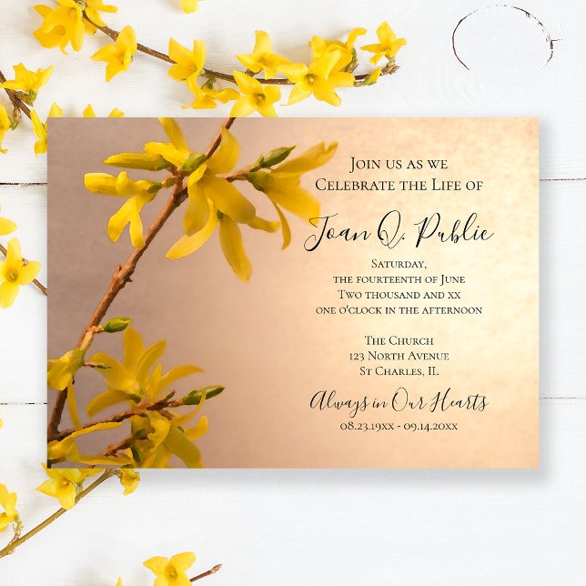 Yellow Spring Forsythia Flower Celebration of Life Invitation (Creator Uploaded)