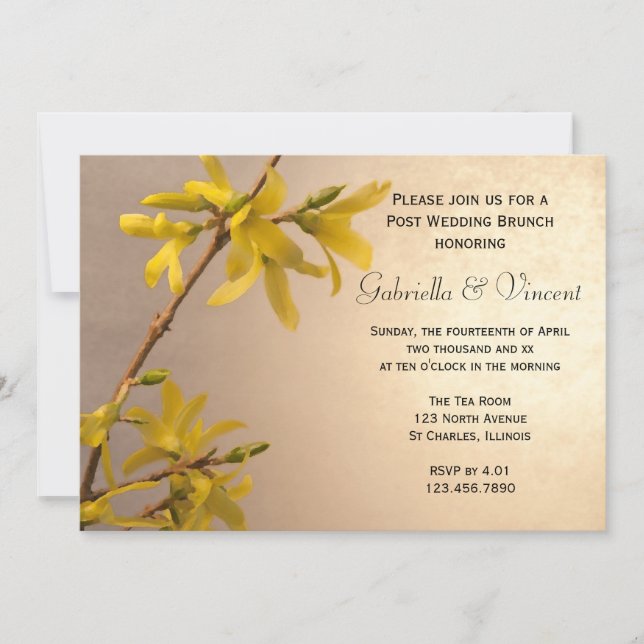 Yellow Spring Forsythia Post Wedding Brunch Invitation (Front)