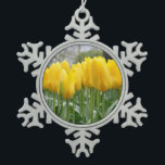 Yellow spring tulips snowflake pewter christmas ornament<br><div class="desc">Beautiful yellow spring tulips floral print ornament</div>