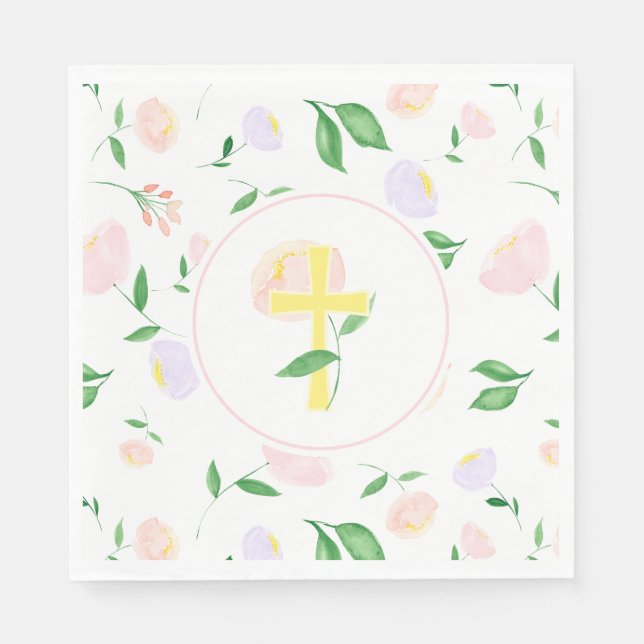Yellow Spring Watercolor Floral Cross Napkin (Front)