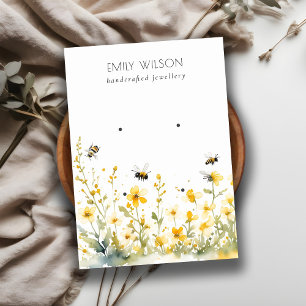 Yellow Spring Wildflower Bee 2 Earring Display Business Card