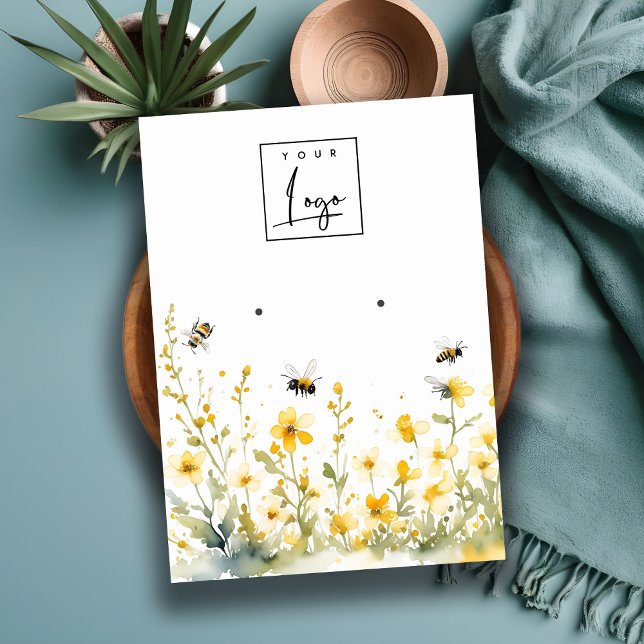 Yellow Spring Wildflower Bee Earring Logo Display Business Card (Creator Uploaded)
