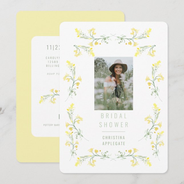 Yellow Spring Wildflowers Photo Bridal Shower Invitation (Front/Back)